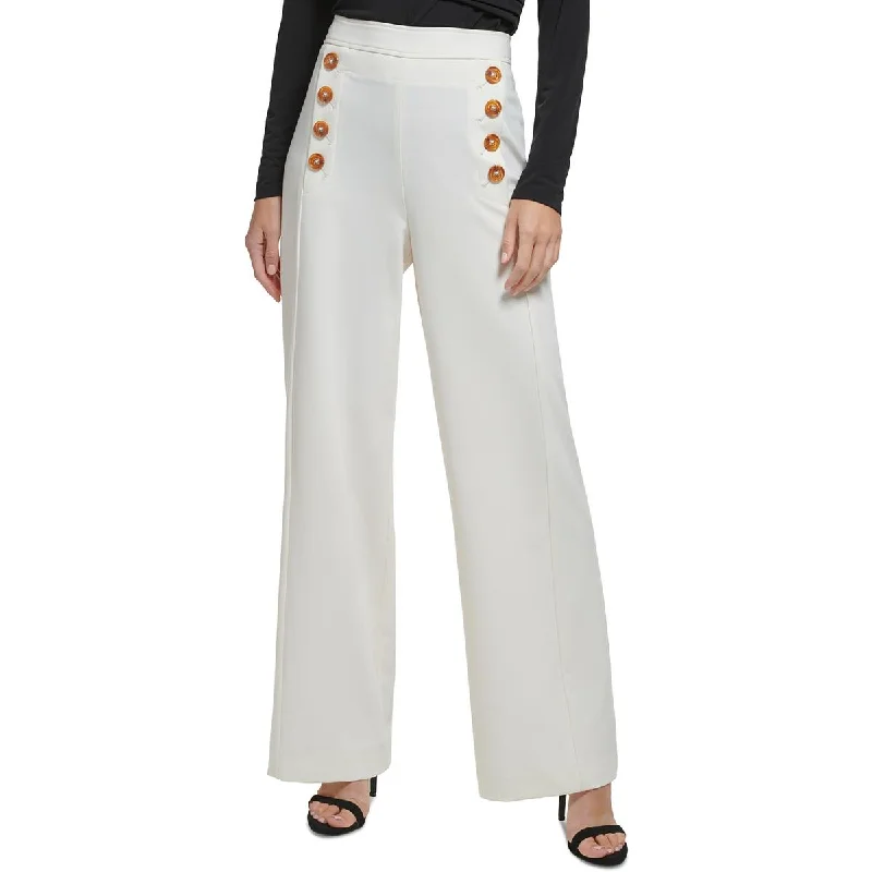 DKNY Womens Embellished Solid Wide Leg Pants