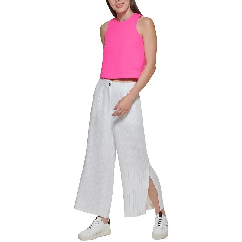 DKNY Womens High Waist Crop Wide Leg Pants