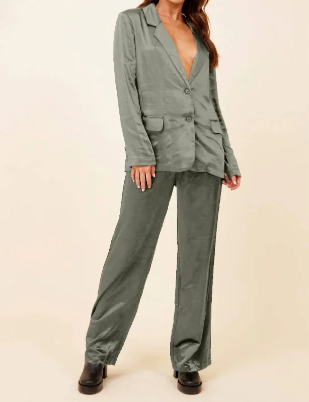 Heavy Satin Trouser In Silver Pine