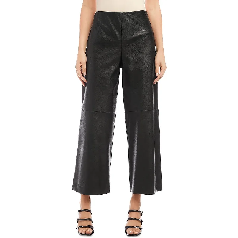 Karen Kane Womens Faux Leather High Rise Wide Leg Pants