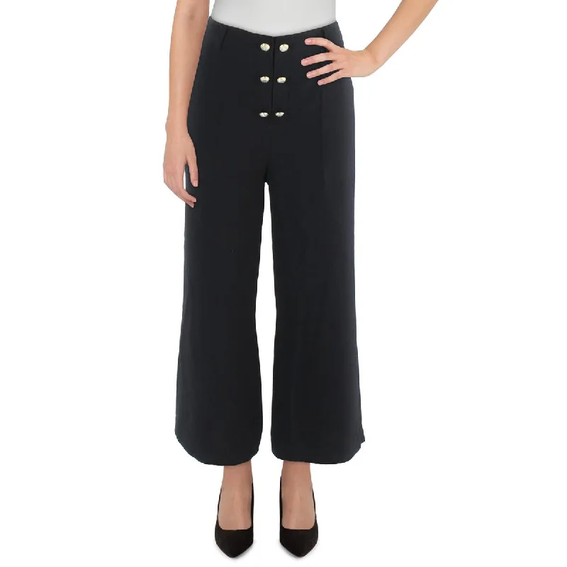 Karl Lagerfeld Paris Womens Button Crepe Wide Leg Pants