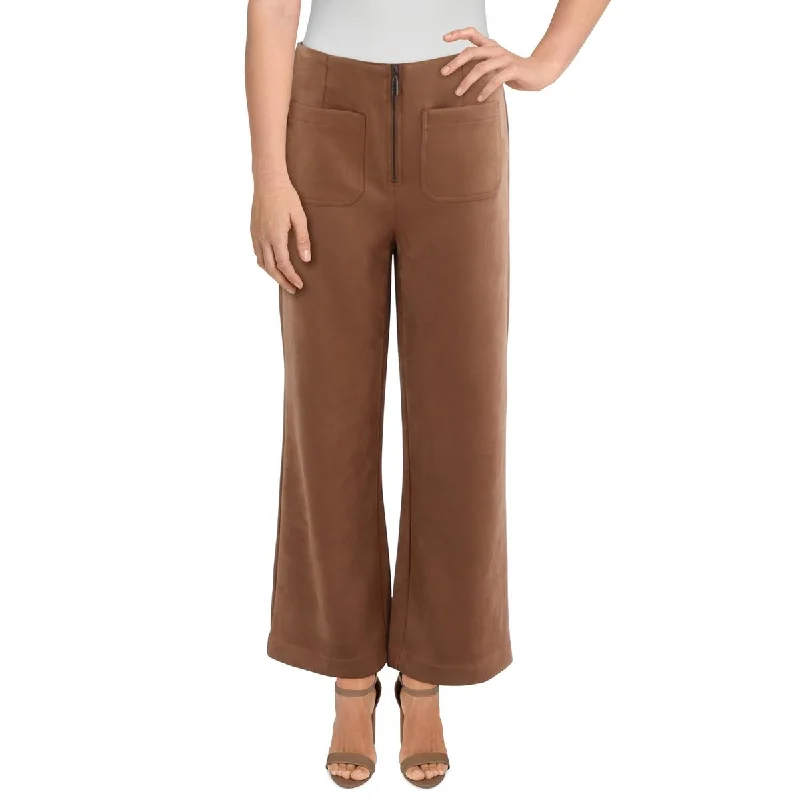 Nicole Miller Womens Faux Suede High Rise Wide Leg Pants