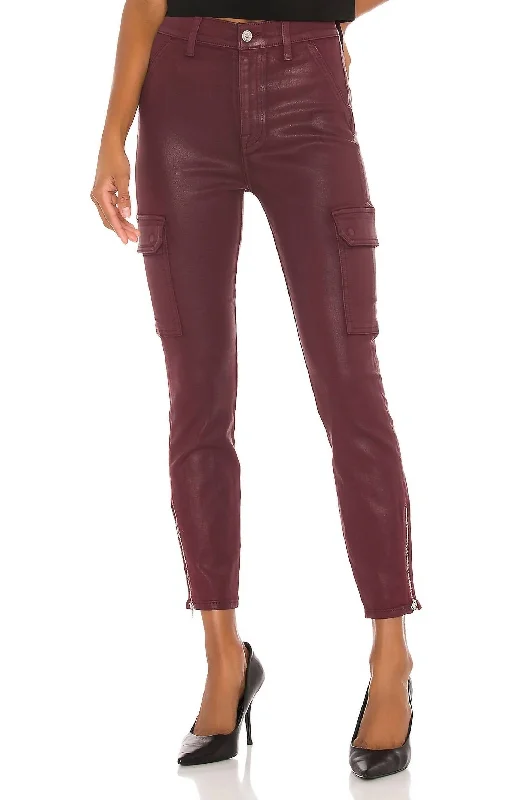 Skinny Cargo With Faux Front Pockets In Merlot Coated