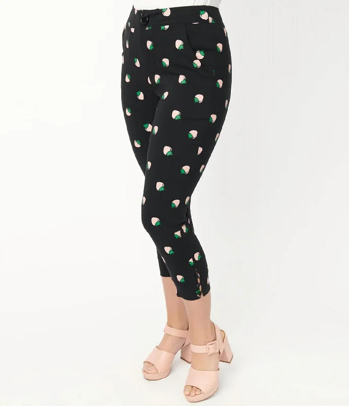 Strawberry Print Darienne Capris In Black