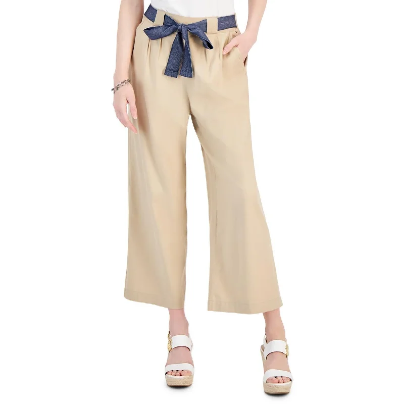 Tommy Hilfiger Womens High Rise Belted Wide Leg Pants