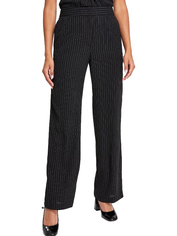 Womens Pinstripe Knit Wide Leg Pants