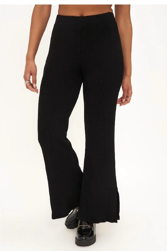 Women's Sure Shot Side Slit Sweater Rib Pant In Black