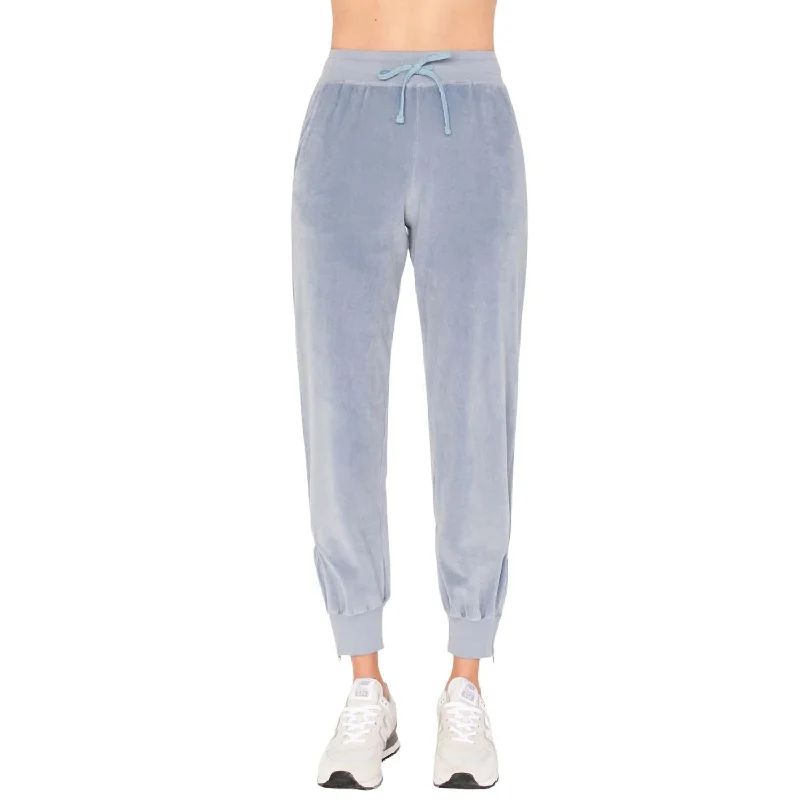 Women's Velour Zip Ankle Jogger In Ocean